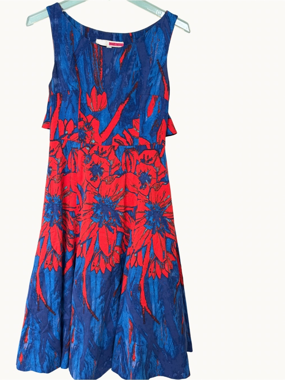 Bold Anthropologie Blue & Red Floral A-Line Dress Tracy Reese